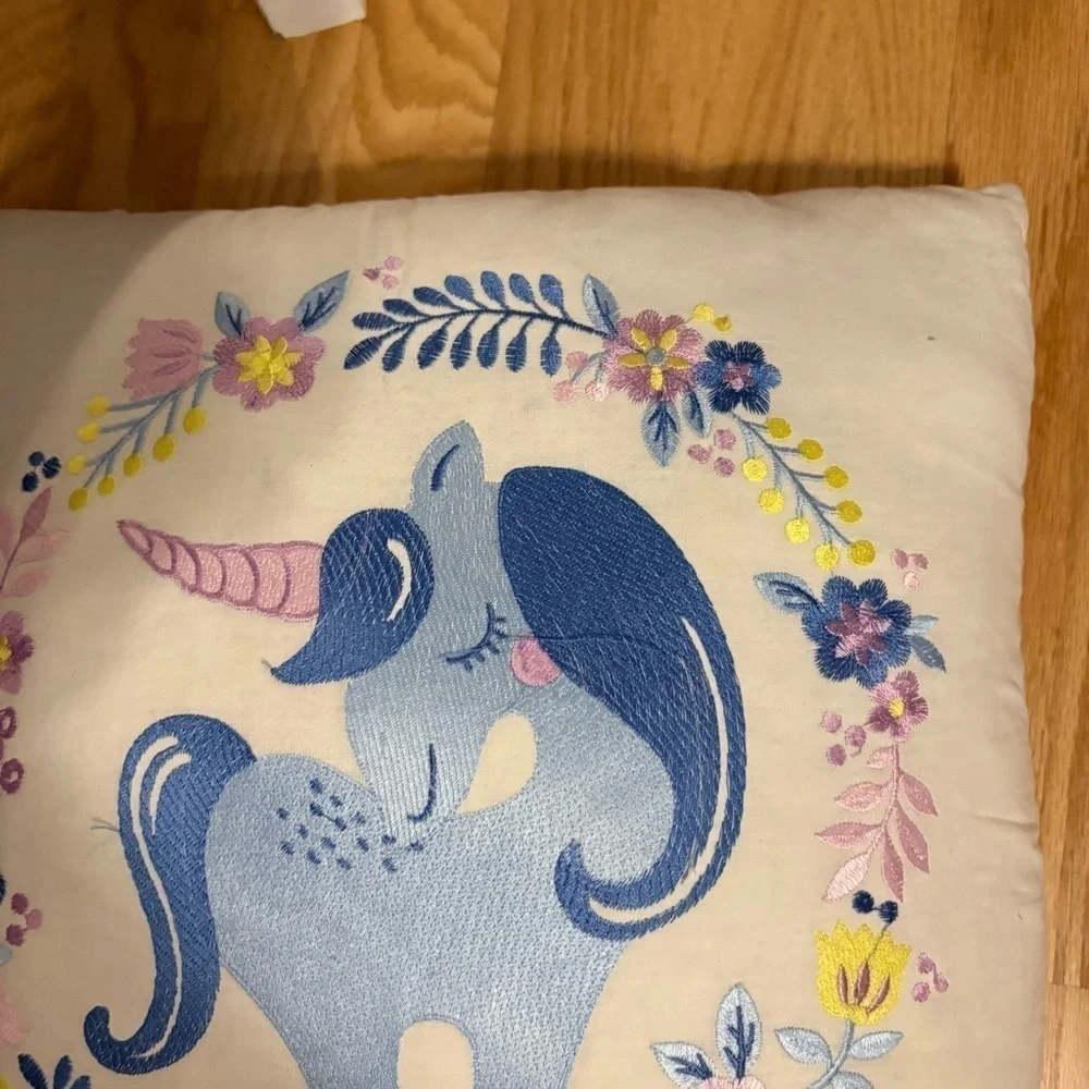 Urban Habitat Unicorn Embroidered Pillow with Floral Design Throw Square Kids